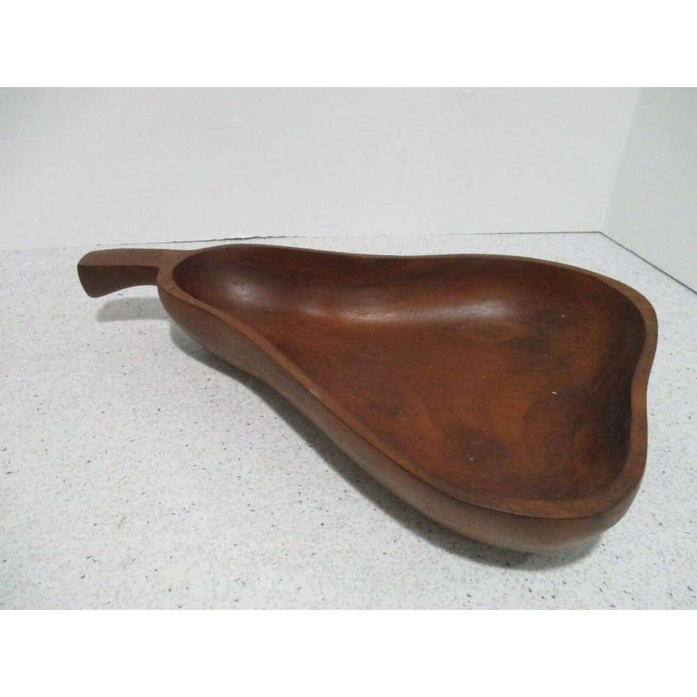 *Vintage RETRO 'Monkey Pod Wood' Pear Shape Serving Tray Candy Dish - Picture 2 of 7